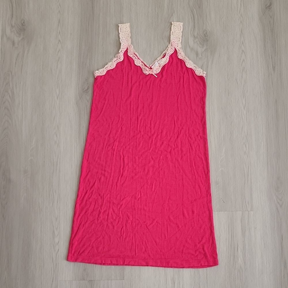 Gilligan & O'Malley Pink Cream Chemise Sleepwear Dress Lace Trim Small Nightgown